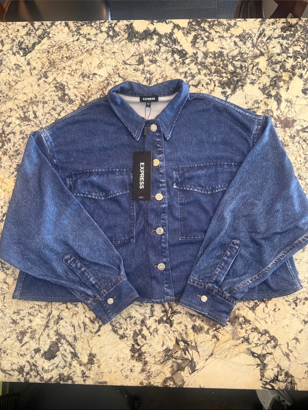 Express Women's Indigo cropped Denim Trucker Jacket- Brand New With Tags